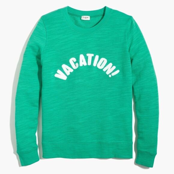 J. Crew Green "Vacation!" Crewneck Sweater - Picture 2 of 6